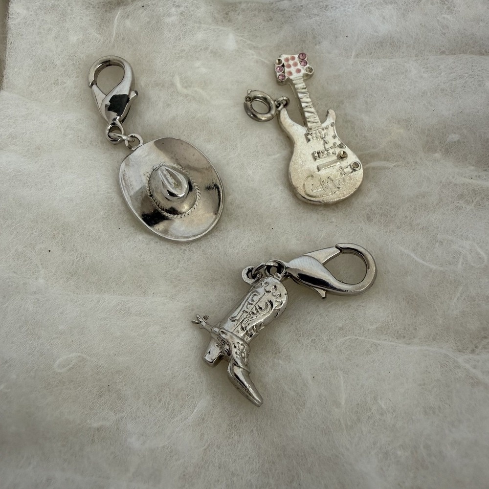 Western Charm Lot Cowboy‎ Boot Hat Guitar Silver Tone Charms Lobster Clasp